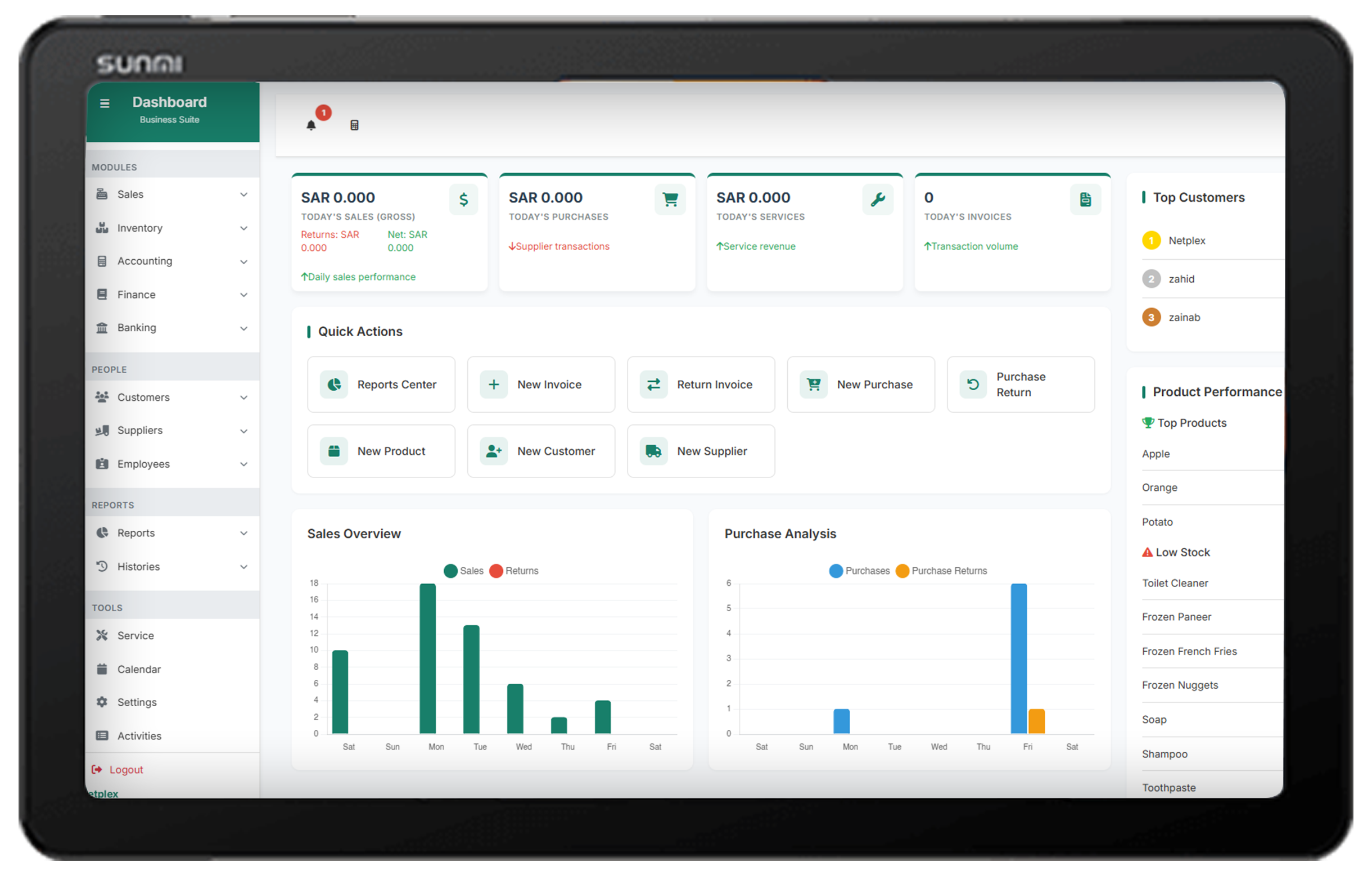 POS Interface on Tablet